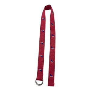 Vineyard Vines 2000s Raspberry Ribbon D-Ring Belt S 42.5” USA Flag Sailboat